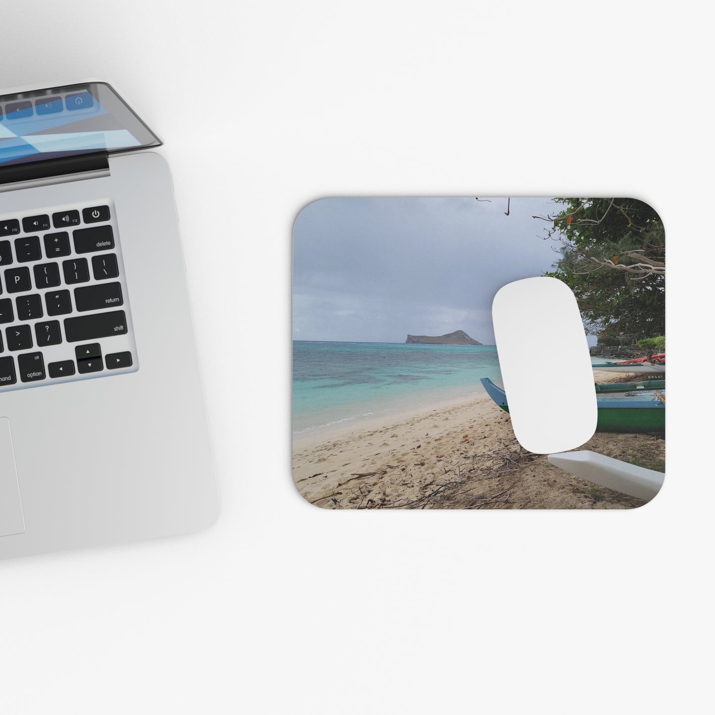 Tropical Beach Canoes Mouse Pad | Island Shoreline Desk Mat